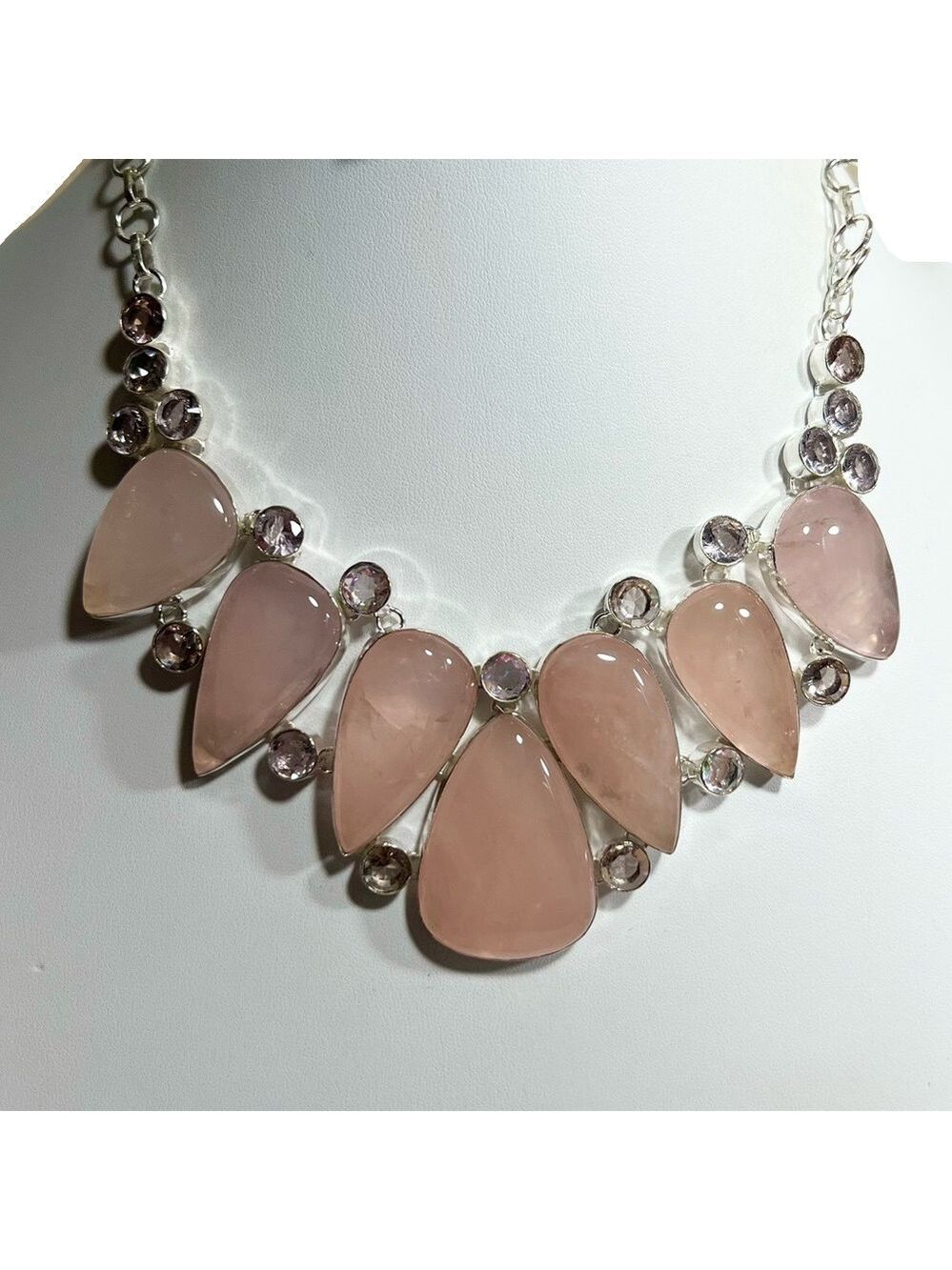 Rose Quartz 925 Large Gemstone Necklace